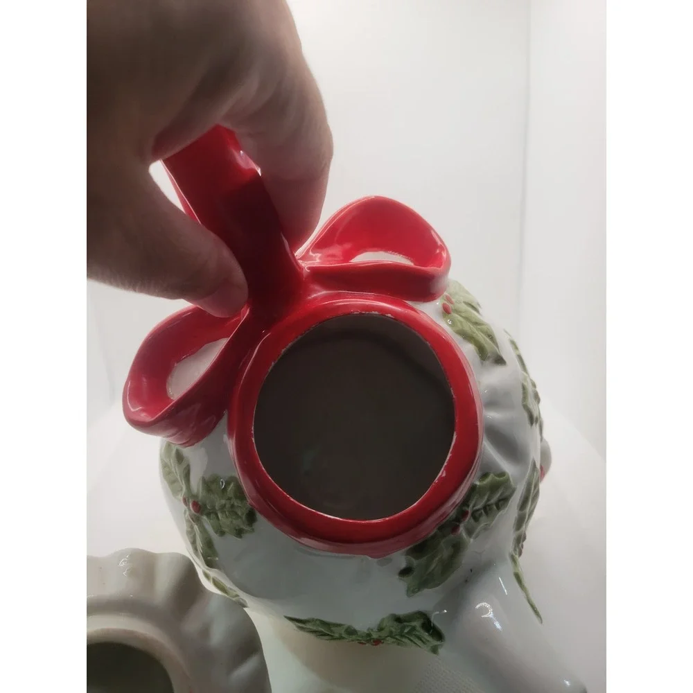 Vtg Omnibus Christmas Mice Holly Berry Ceramic Teapot Holiday Decor